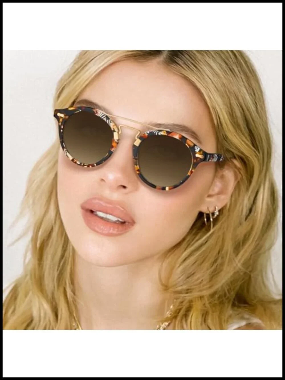 Double Bridge Round Sunglasses for Women Polarized UV Protection Retro Metal